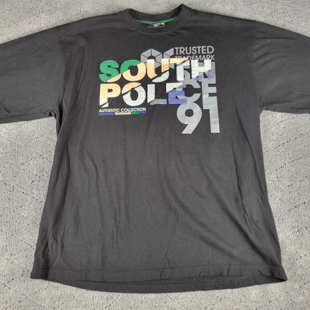 Southpole Shirt Mens XL Black Long‎ Sleeve T-Shirt Crew Neck Raised Letters